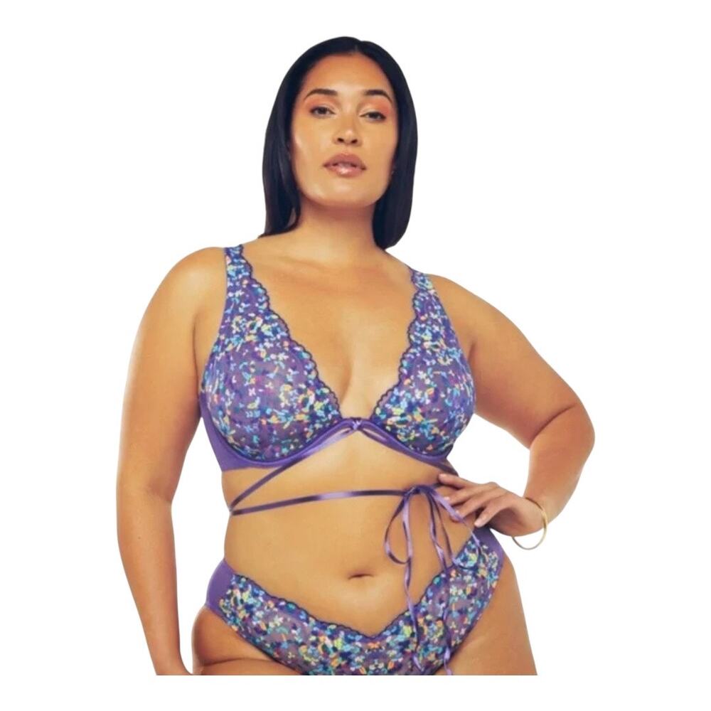 NWT Savage x Fenty Floral Unlined Lace Bra Size 38DD Purple - Picture 3 of 9